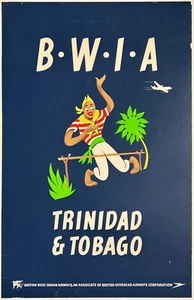 Original Vintage Poster BWIA TRINIDAD & TOBAGO BRITISH WEST INDIES Airline LINEN - Picture 1 of 5