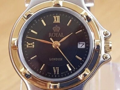 Damas NUEVO 2-t Oro Plata Royal London Vintage Clásico Negro Analógico Reloj de Vestir Foto 1 de 4