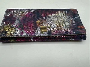 Lodis Leather Large Metallic Floral Clutch Wallet Watercolor Metallic NEW NWOT - Picture 1 of 11