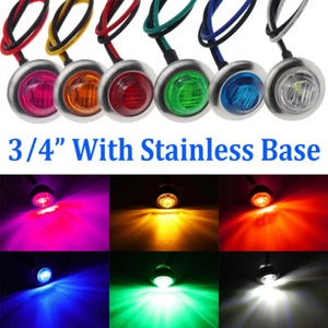 Round 3/4'' LED Side Marker Lights Car Truck Trailer Amber Stainless Base Lamp - Picture 1 of 21