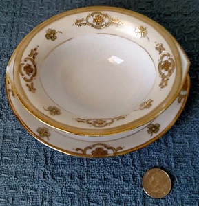 Nippon ~ Hand Painted ~ SAUCE SERVING DISH with UNDERPLATE ~ Green M Backstamp - Picture 1 of 6