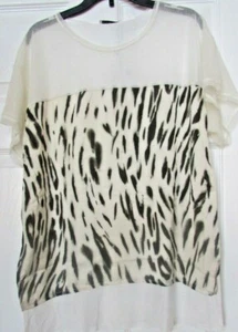 NWT womens ZARA S animal print Hi lo short sleeve cream blouse top - Picture 1 of 6