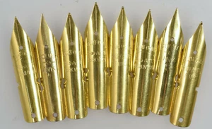8 plumas de fuente en tinta, chapadas en oro, nuevo stock antiguo, varios anchos de punta - Imagen 1 de 2