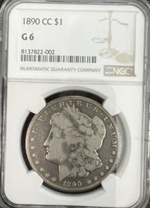 1890 CC Carson City $1 Morgan Silver Dollar NGC G6 Good Circ Scarce Date Coin - Picture 1 of 5
