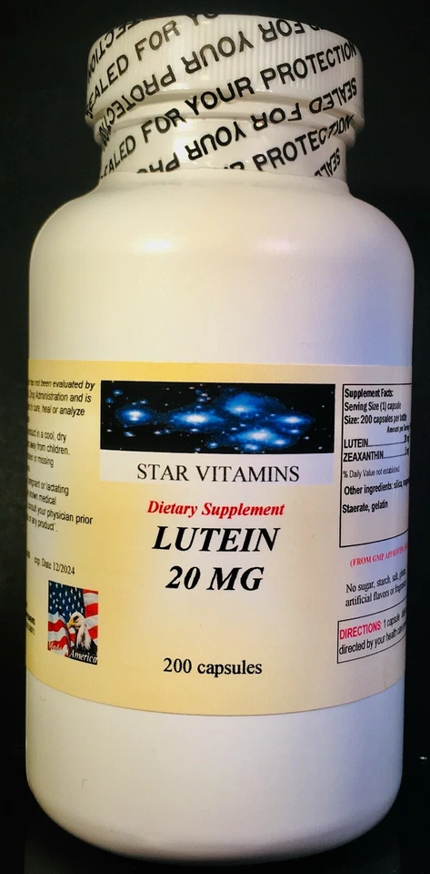 Luteína 20 mg, visão, antioxidante - 200 cápsulas. Feito nos EUA. - Imagem 1 de 2