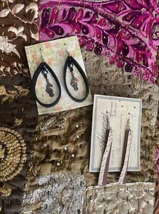 lot of 2 Genuine Leather Handmade Earrings Dangle Drop Hoop Nickel Free Snake - Picture 1 of 4