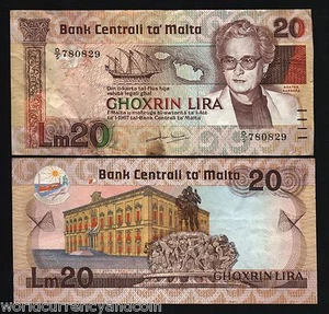 MALTA 20 LIRI P40 1967 SHIP MAP BOAT STATUE PRE EURO RARE MONEY BANK NOTE - Picture 1 of 1
