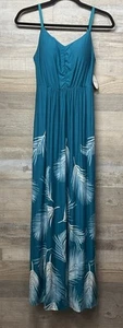 NEW Soma Maxi Bra Dress Womens S Teal Green Ultimate Tropic Palm Hawaiian Resort - Picture 1 of 12