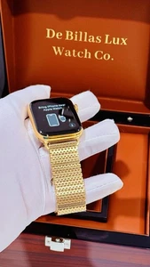 24K Gold Plated 45MM Apple Watch SERIES 9 With Gold Milanese Mesh Band GPS LTE - Picture 1 of 12