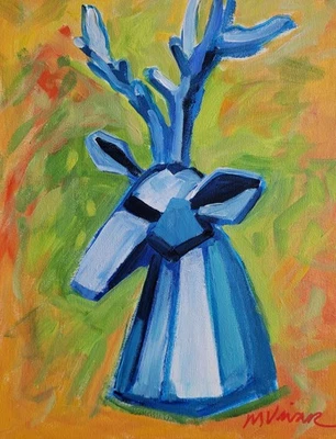 Pintura Expresionismo Abstracto Pop Reno Navidad Original MONA VIVAR 11x14 Foto 1 de 4