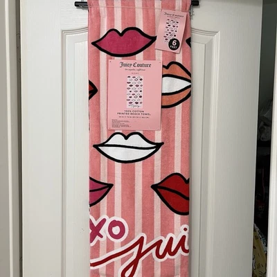 Nuevo con etiquetas Juicy Couture Rosa y Rojo Estampado Labial Playa Toơel 36x72 pulgadas Foto 1 de 3