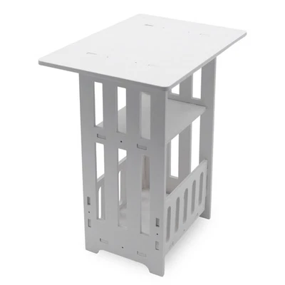 Bedside Table White with Basket and Compartment - 40 x 36 cm - Living Room Side Couch Table - Image 1 of 4