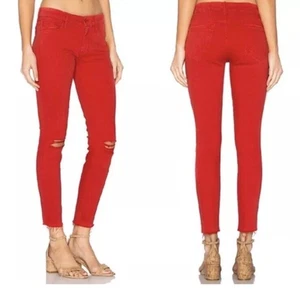 Mother Denim Looker Ankle Fray Blow by Blow Skinny Jeans Firecracker Red Size 25 - Picture 1 of 18