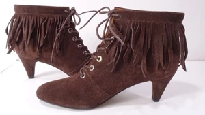 Maje Women's Marron Brown Fringed Suede Ankle Boots Sz 37 NIB 570 Brown - Picture 1 of 17