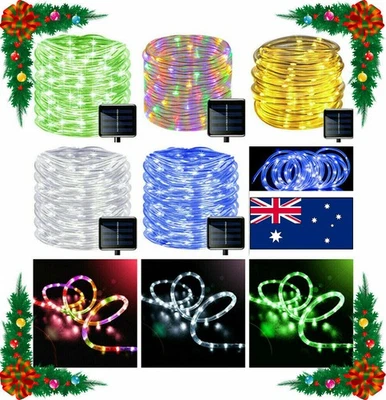 Solar Powered LED Fairy String Rope Strip Lights Waterproof Outdoor Garden Patio - Image 1 of 4