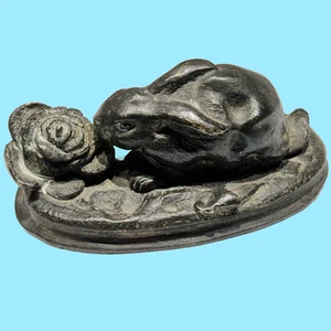 escultura decorativa bronce conejo y col estilo Barye figura antigua - Imagen 1 de 24