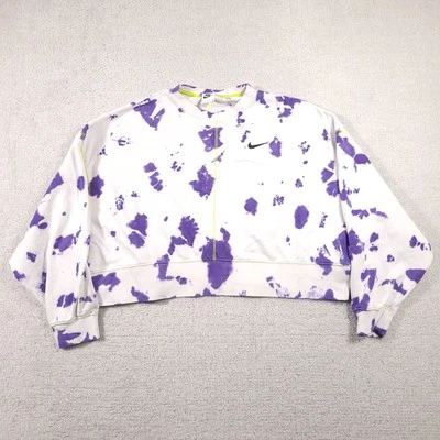 Nike Oversized Tie Dye Crop Sweatshirt Pullover Women’s Medium Purple Logo - Image 1 of 4
