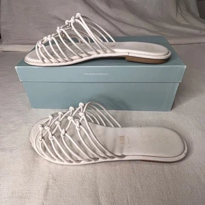 Seychelles-Lulus Size 9 White Leather Knotted Strap Slip-On Sandals Comfort - Picture 1 of 16