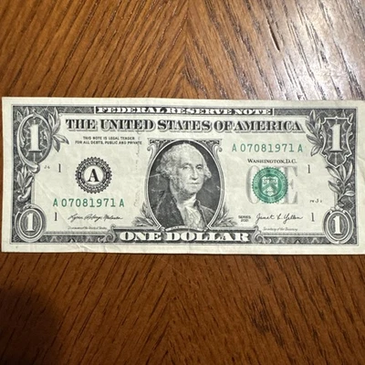 July 8th, 1971  (A 07081971 A) BIRTHDAY $1 One Dollar Bill  - Image 1 of 3