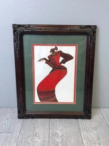 Women in Red Dress and Headdress Framed & Signed Print by Charles Bibbs - 1995 - Picture 1 of 10