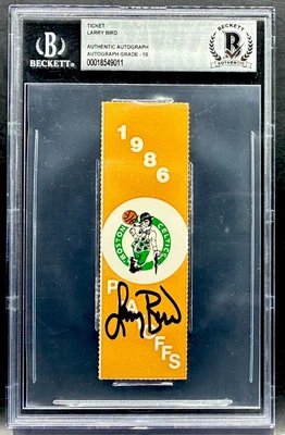 Larry Bird Signed BGS 10 Full Ticket 1986 NBA Playoffs MVP Celtics Basketball - Image 1 of 2