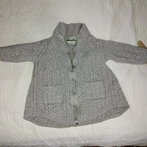 Aran Crafts - 100 % Merino Wool Zip-Front Gray Cardigan Pleat Sweater - Girls M - Picture 1 of 9