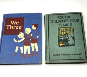 Lot of 2 Vintage Textbook Readers 1918 For The Childrens Hour & 1947 We Three - Foto 1 di 12