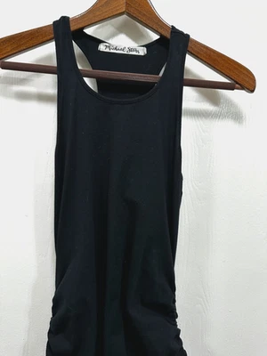 Michael Stars Midi Dress Racerback black ruched Bodycon Tank size S USA - Image 1 of 4