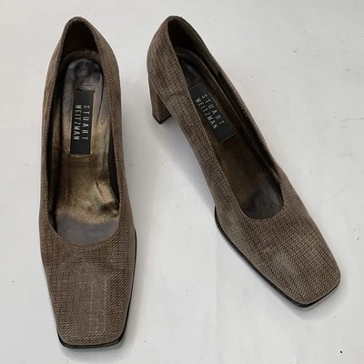 Zapatos de tacón Stuart Weitzman de gamuza metálica tacón ancho punta cuadrada S-069 talla 9,5 Foto 1 de 4
