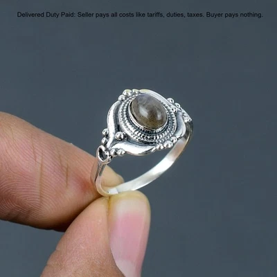 Anillo solitario madre piedra labradorita de plata de ley 925 joyería talla 8,75 Foto 1 de 4