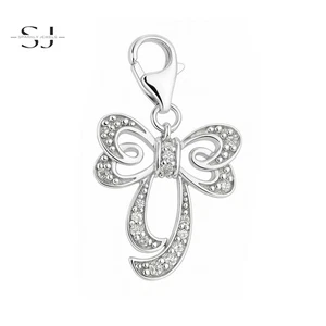 925 Sterling Silver Bow Clip On Charm Lobster Clasp for Bracelet - Picture 1 of 2