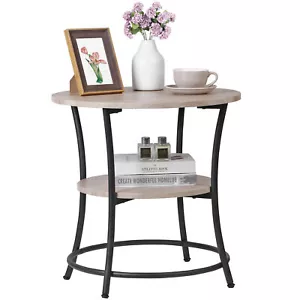 Industrial Round Sofa Table Outdoor Accent Coffee Table with Steel Frame Natural - Picture 1 of 21