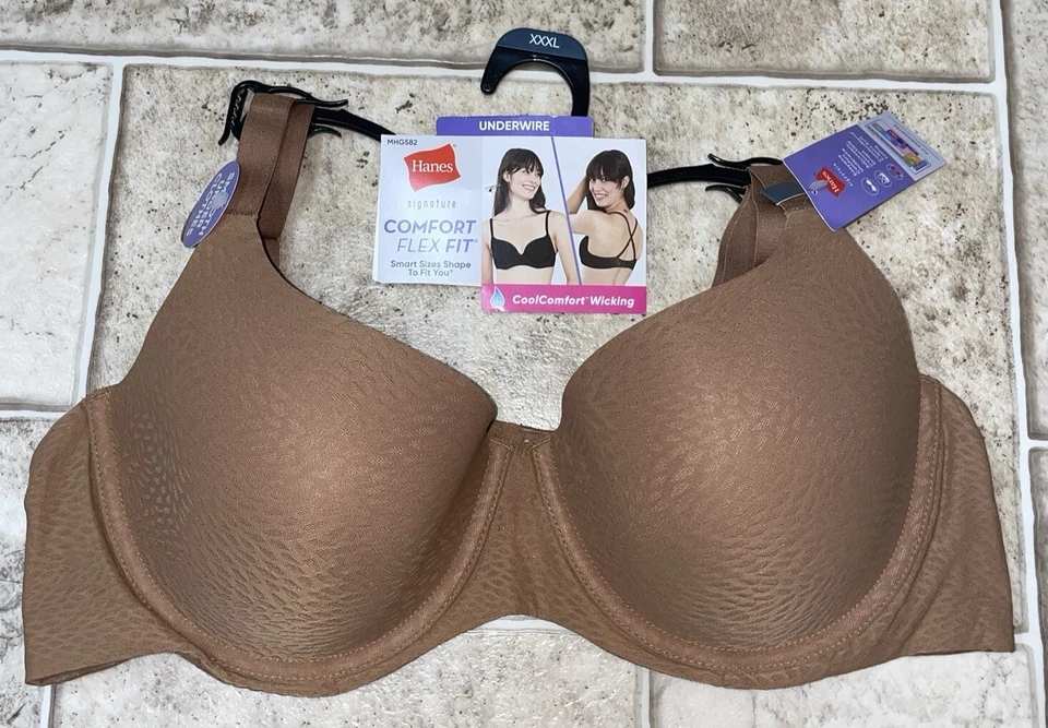 Hanes Women's ComfortFlex Fit Easywire Cinnamon Butter T-Shirt Bra Size XXXL