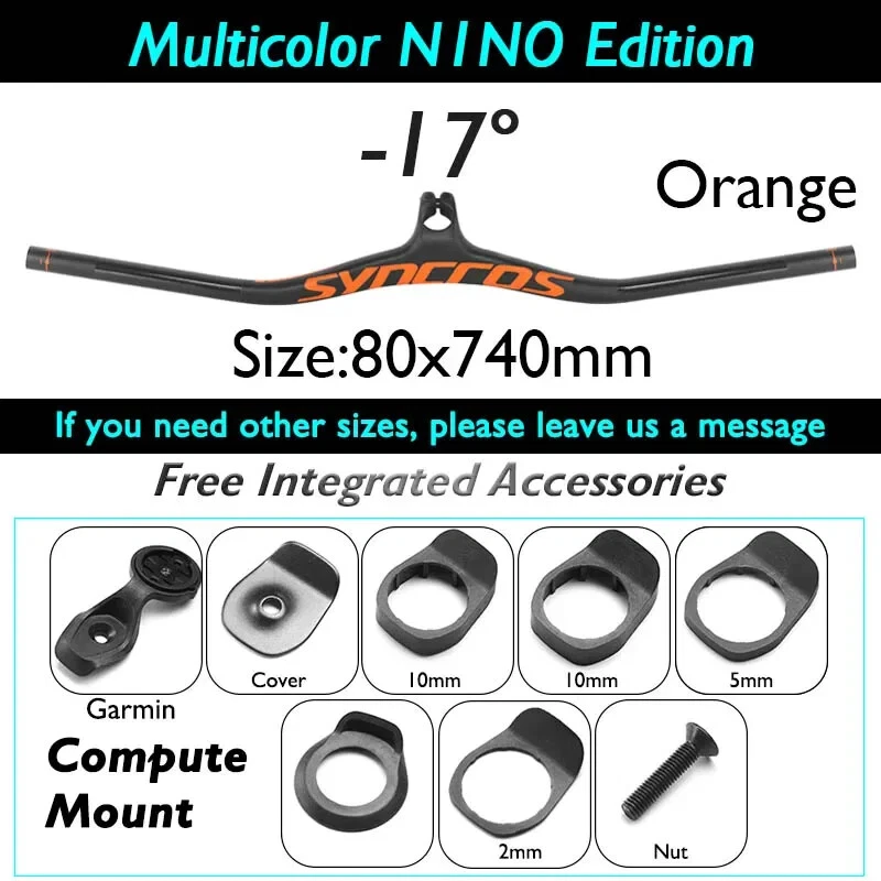 Manillar integrado de fibra de carbono para bicicleta MTB con ángulo de vástago -8/-17/-25 grados Foto 1 de 4