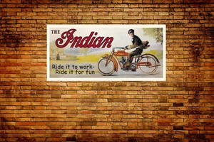 Indian Motorcycle Vintage Style Advertising Vinyl Banner 6ft x 2.8ft - Picture 1 of 2
