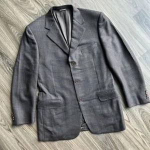 Canali Blazer Jacket Brown Plaid 100% Wool US 42R IT 52R 3 Button - Picture 1 of 13