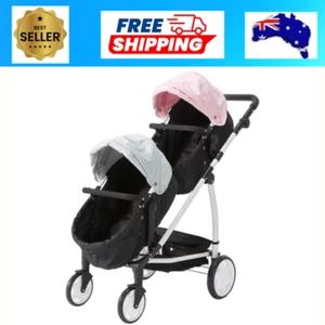 Deluxe Tandem Double Doll Pram Twin Stroller Toddler Baby Jogger Pram Toy - Picture 1 of 9