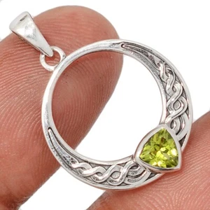 Keltischer Mond - Natürlicher Peridot 925 Sterling Silber Anhänger Schmuck CP73442 - Bild 1 von 1