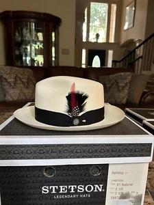 Stetson Bentley Panama Straw Natural 7 1/8 Premium Fedora! - Picture 1 of 7