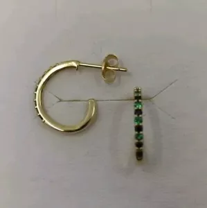 Ohrringe Gold 18K 750 Mls. Creolen Mit Saphiren Und Smaragden. 13,3 MM. - Bild 1 von 7