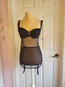 Frederick's Of Hollywood black purple cami and garter size S boudoir lingerie - Picture 1 of 9