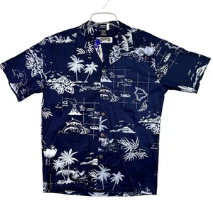 Camisa hawaiana Palmwave para hombre azul talla M mapa de islas hawaianas informal playa - Imagen 1 de 6