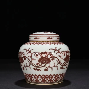 5,5" Cina vecchia dinastia Ming porcellana marchio chenghua vaso lucido rosso sotto smalto - Foto 1 di 7