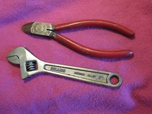 1980's vintage SEARS tools wire cutters +6" adjustable wrench for machinist shop - Picture 1 of 13