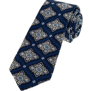 DUCHAMP LONDON CORBATA DE SEDA DE LUJO AZUL MARINO CON ESTAMPADO FLORAL PLATEADO - Imagen 1 de 7