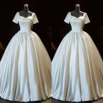 Elegant Wedding Dresses Vintage Off The Shoulder Satin A Line Bridal Gowns - Image 1 of 4