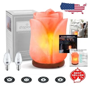 Authentic Himalayan Salt Lamp with Dimmable Switch - Hand-Carved Pink Flower - Picture 1 of 9