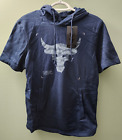 Under Armour Men's Project Rock Charged Cotton Short Sleeve Hoodie Blue Sz: XXL