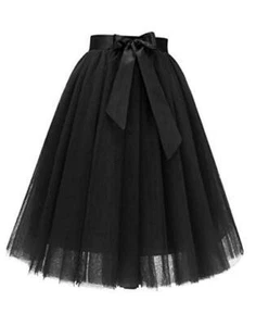 Women's Tulle Skirt Knee Length 6-Layered Wedding Party Medium Black - Picture 1 of 7