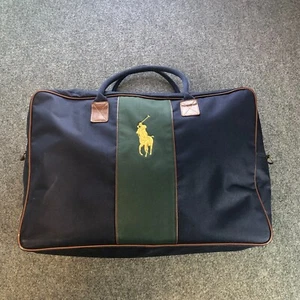Polo  Ralph Lauren Green Blue Duffle Travel Bag Canvas Weekender Big Pony - Picture 1 of 12